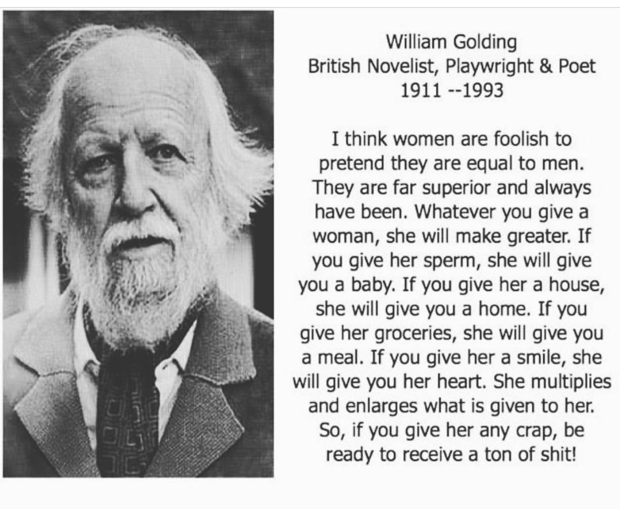 William Golding quote the gift of sperm donation